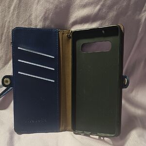 Navy Leather Phone Wallet Case with Card Slots For Samsung Galaxy S10+ Phone